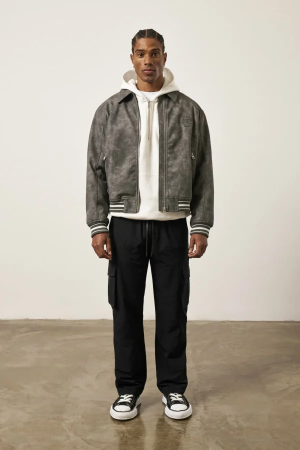 The Couture Club Coats & Jackets-Vintage Look Faux Leather Bomber Jacket