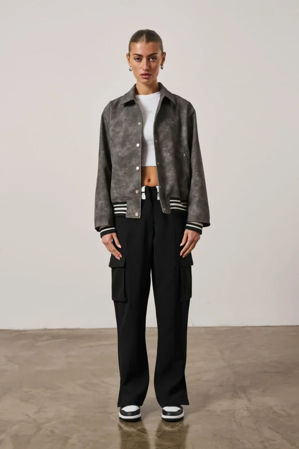 The Couture Club Coats & Jackets-Vintage Look Oversized Faux Leather Bomber