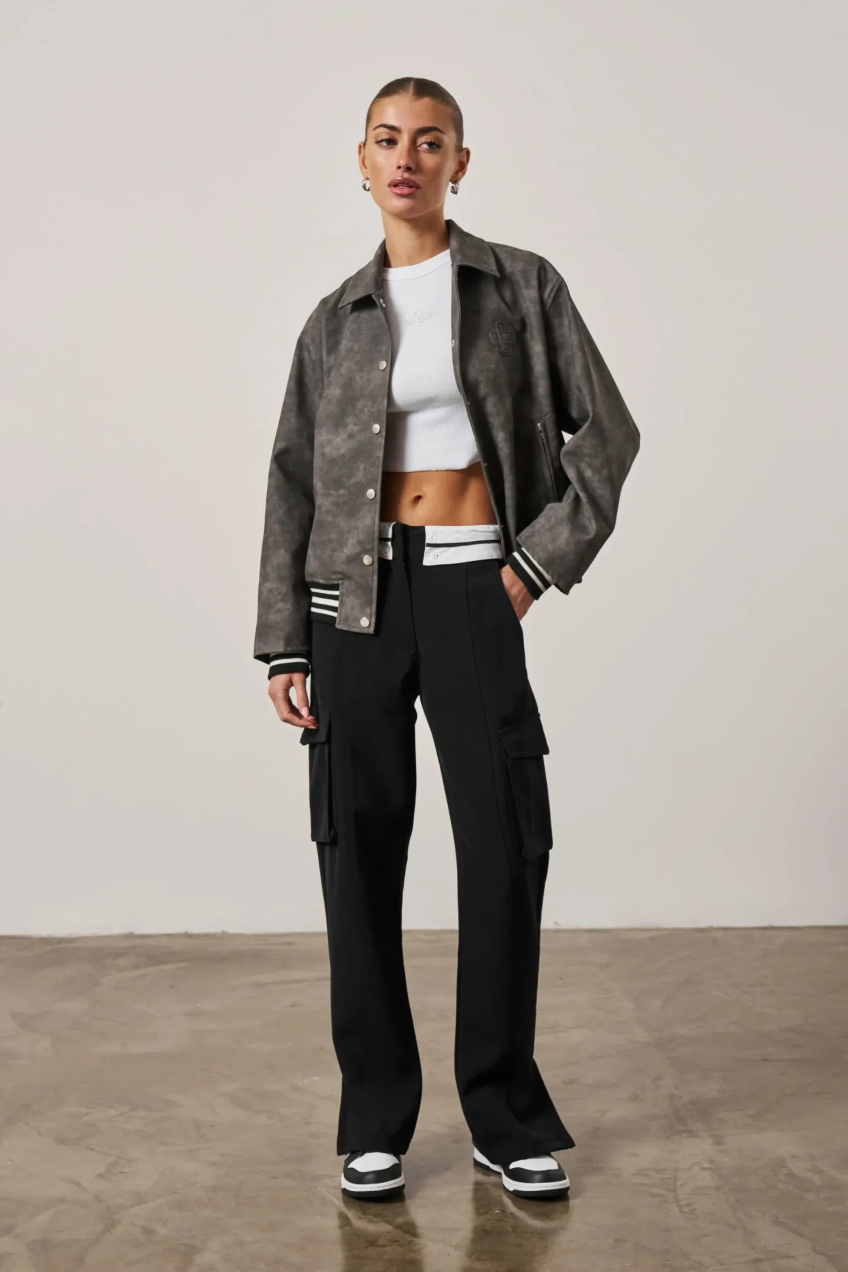 The Couture Club Coats & Jackets-Vintage Look Oversized Faux Leather Bomber