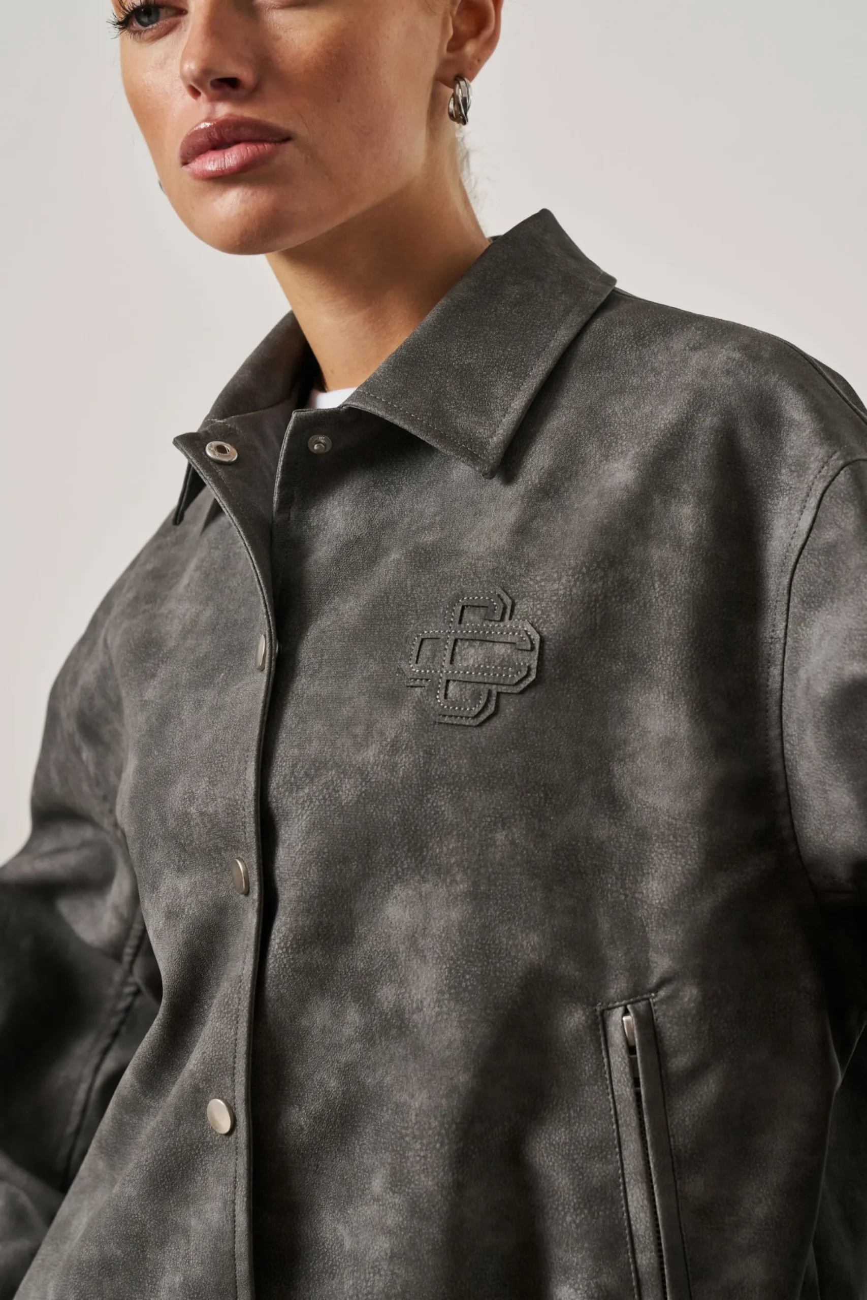 The Couture Club Coats & Jackets-Vintage Look Oversized Faux Leather Bomber