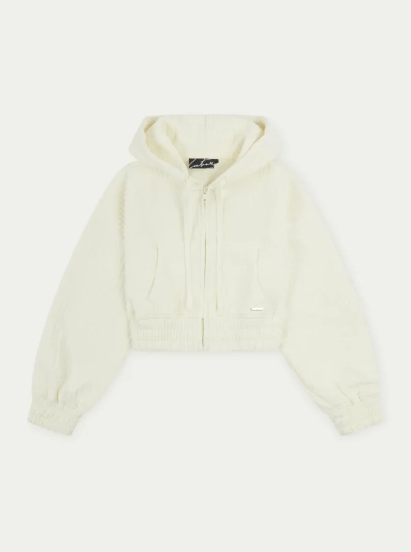 The Couture Club Hoodies-Waffle Cropped Zip Through Cropped Hoodie