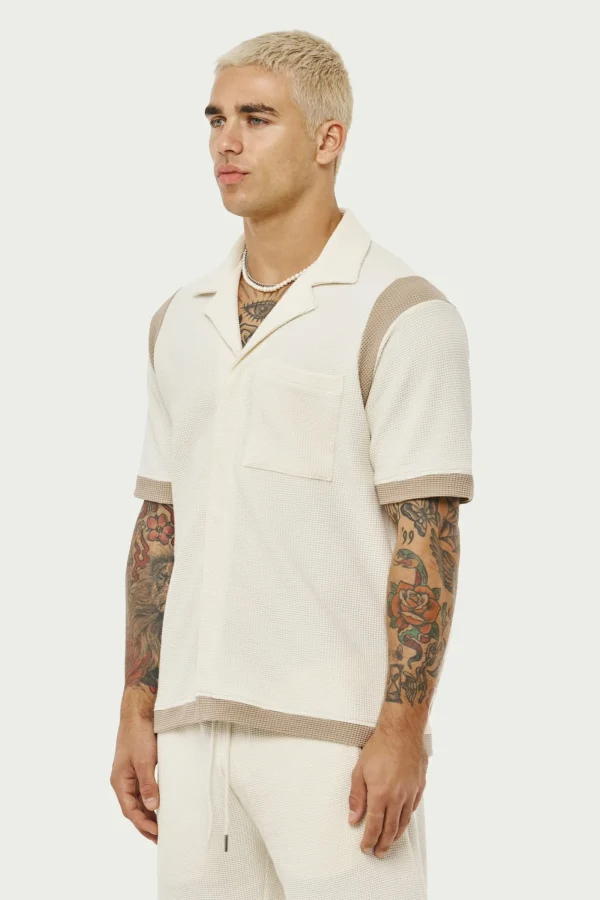 The Couture Club Shirts-Waffle Tonal Textured Shirt