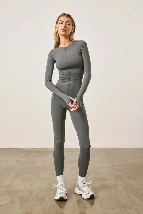The Couture Club Unitards-Zip Front Jumpsuit- Charcoal